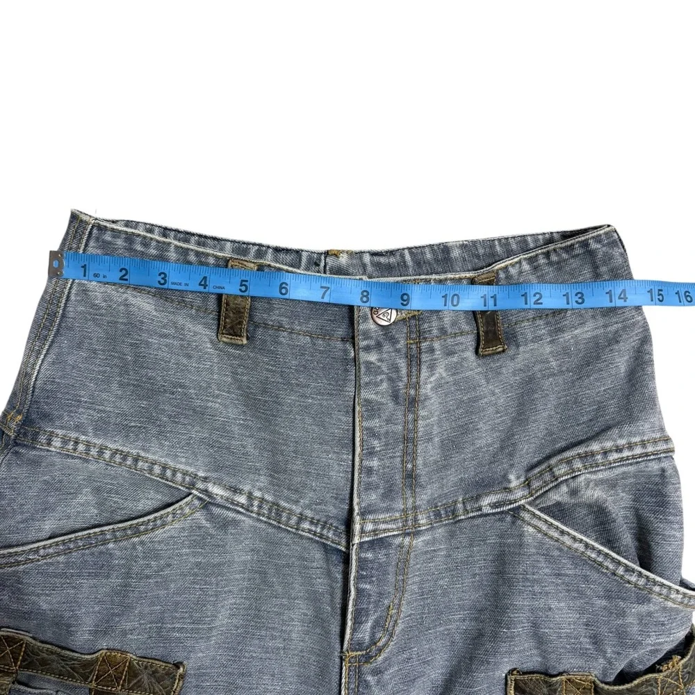 GUESS PARIS‎ VINTAGE RARE Men's high waisted cargo jeans leather trim Washed 29